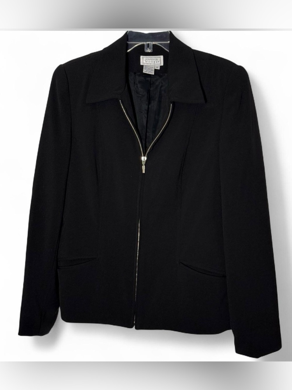 Jennifer Moore Black Zip-Up Blazer Jacket-VTG-Size10
